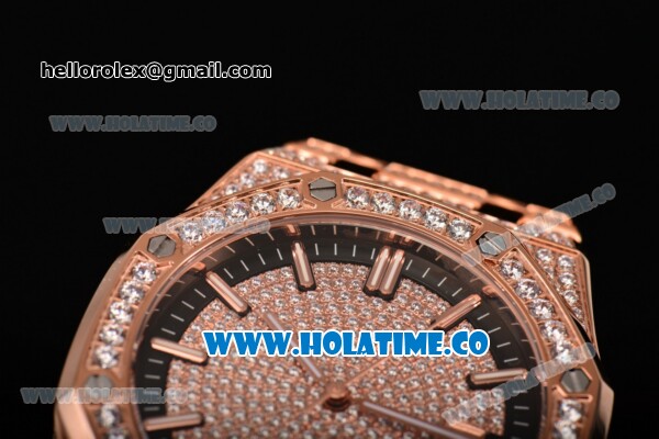 Audemars Piguet Royal Oak 41MM Asia 2813 Automatic Rose Gold/Diamonds Case with Stick Markers Black Inner Bezel and Diamonds Dial (EF) - Click Image to Close